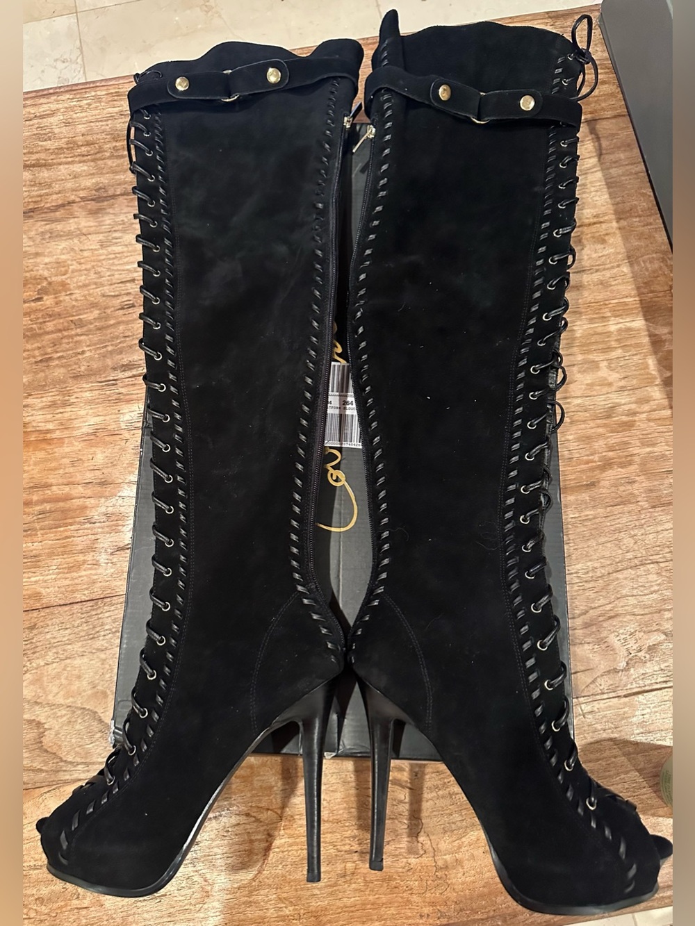 Colin Stuart Black Suede Lace-Up Over-the-Knee Stiletto Boots